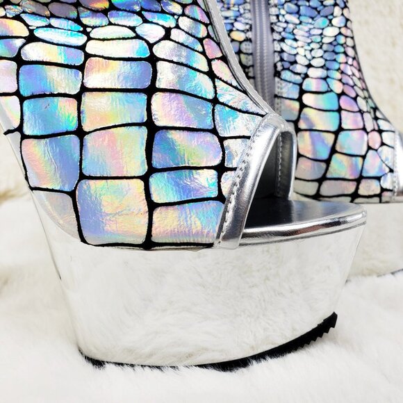 Brand New Delight 1018HG Sexy Silver Hologram Platform Heels Ankle Boots - Picture 13 of 16